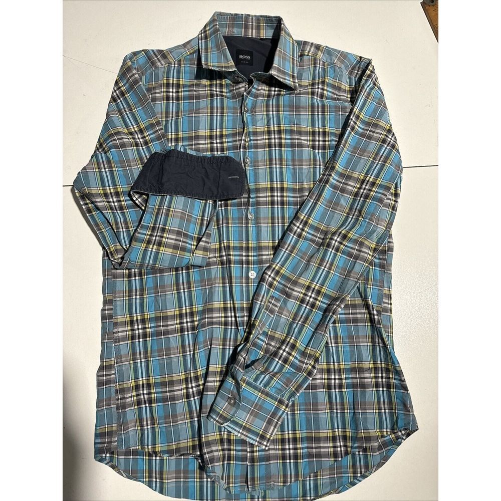 Hugo Boss Mens Shirt Mens‎ Small Multicolor Plaid Long Sleeve Slim Fit Casual